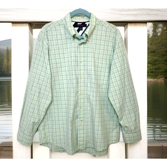 Tommy Hilfiger Other - TOMMY HILFIGER Classic Fit Shirt Midweight Mint Green Check Men's L SEE DESC